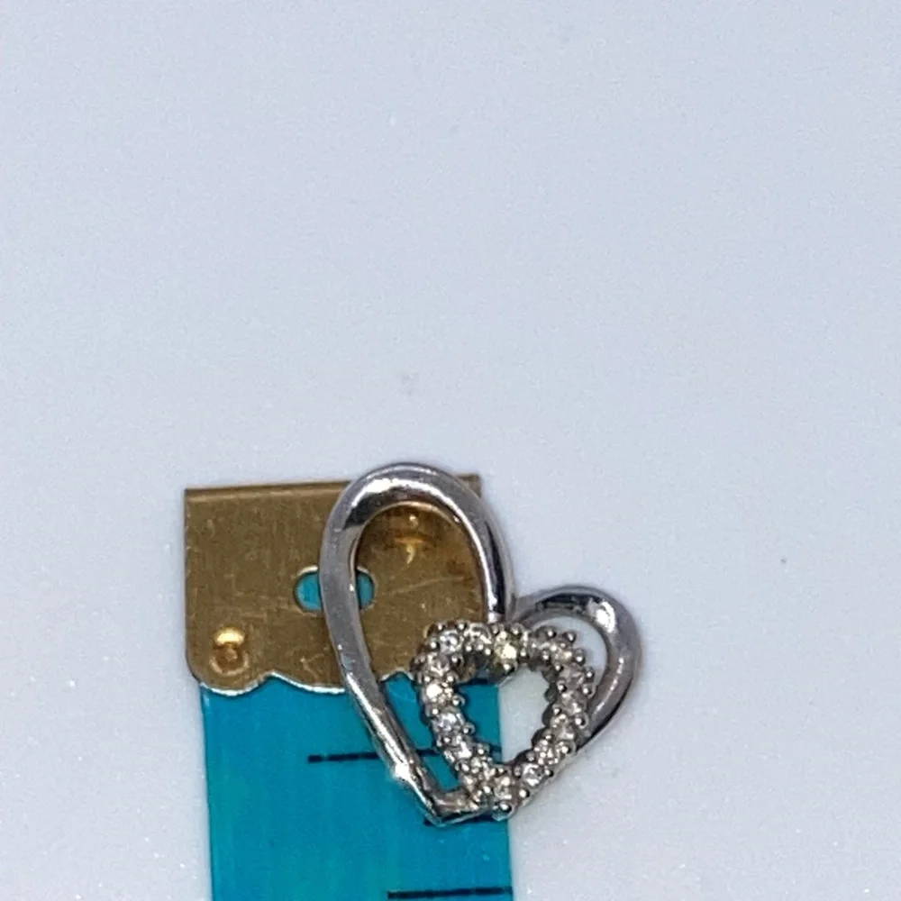 10k White Gold & Diamond Double Heart Pendant | .6” L / 1.3g - Picture 8 of 10